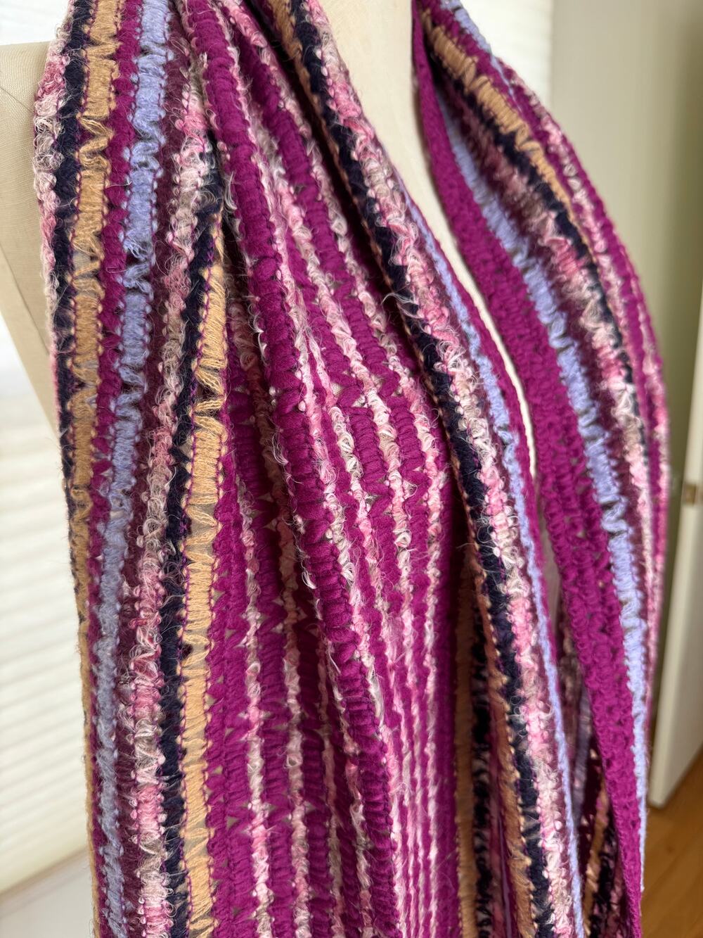 Missoni Vintage NWT Mohair Blend Pink Burgundy Stripe Scarf Italy